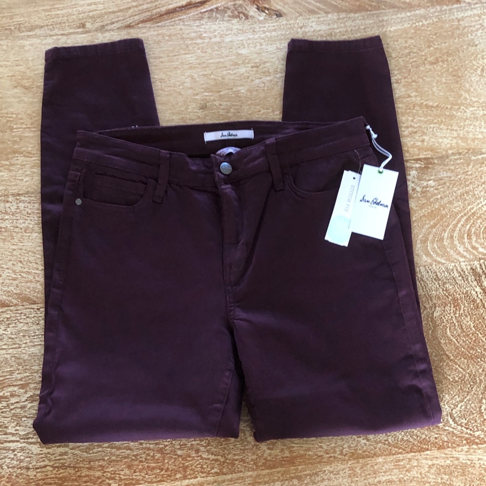 Sam Edelman Denim Jeans Deep Plum Mid Rise Skinny 28” Inseam